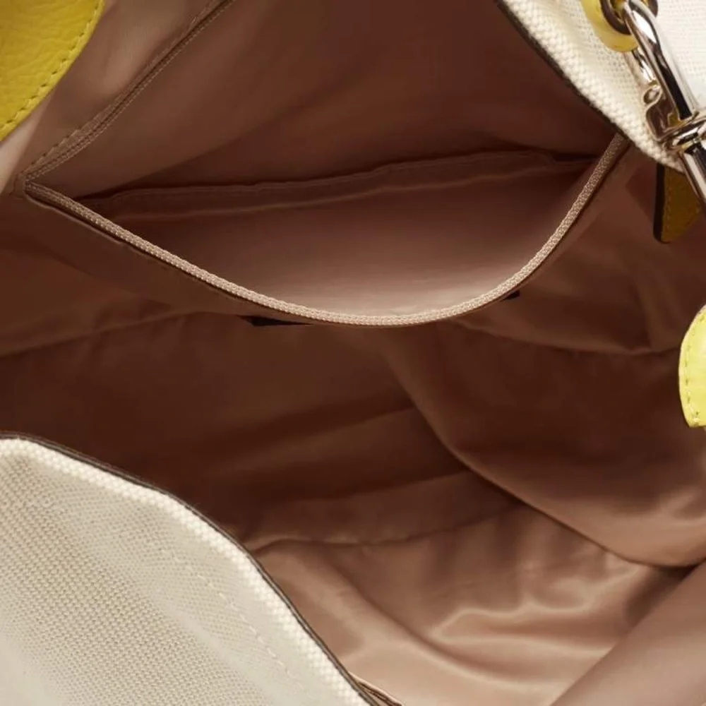 Coach Cream and Yellow Leather-Trim Hobo Shoulder Bag